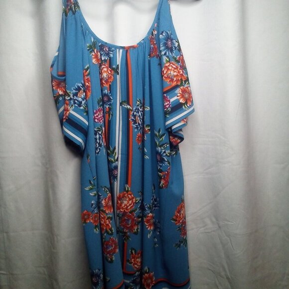 Venus Dress XL Cold Shoulder Short Sleeve Floral Blue - Picture 4 of 14